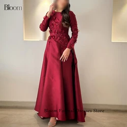 Bloom Appliques A-Line Pleats Buttons Satin Square Neck Long Sleeves Solid Color Quinceanera Dress Elegant Luxury Evening Gown