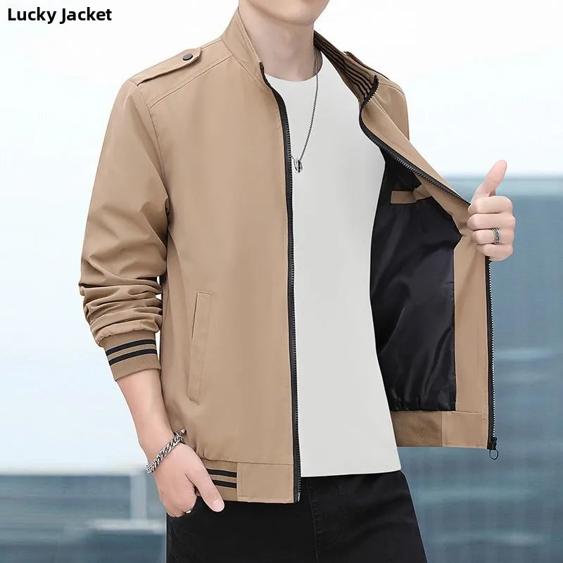 

Luy Plum Men's Red Jaet Casual Stand Collar Sle Versatile Spring Autumn Faionable Clothing for All Seasons