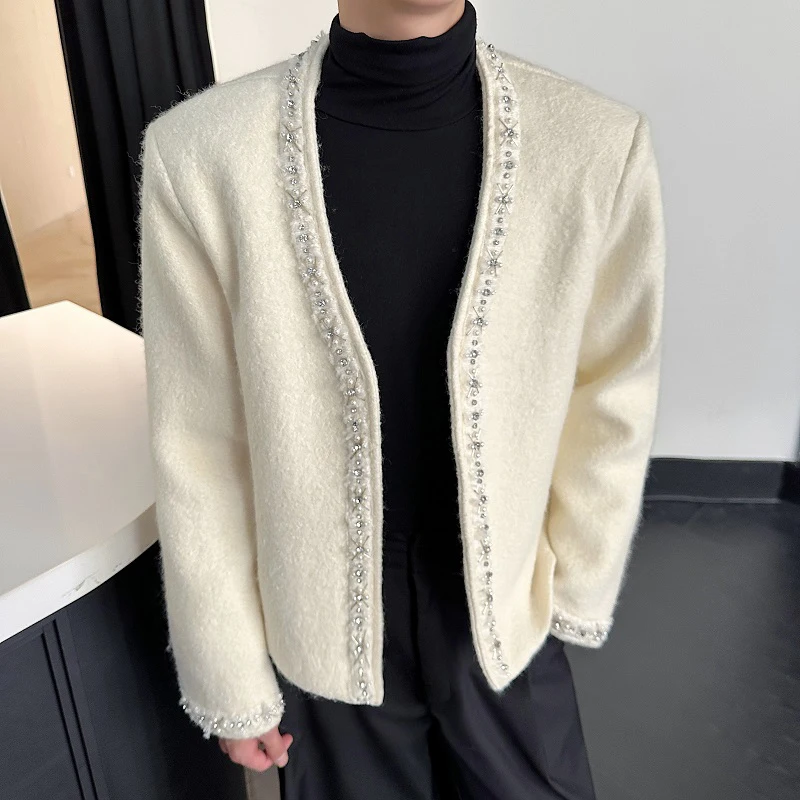 LUZHEN Autumn Light Luxury High-end Handmade Elegance Pearl Design Short Woolen Coat Chic Korean Clothes New Male Tops LZ7108