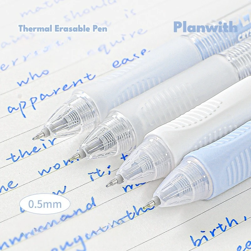 3pcs/set Side Click Friction Erasable Pen 0.5mm Blue White Color Crystal Blue Ink Gel Pen  Exam Study Writing for Students