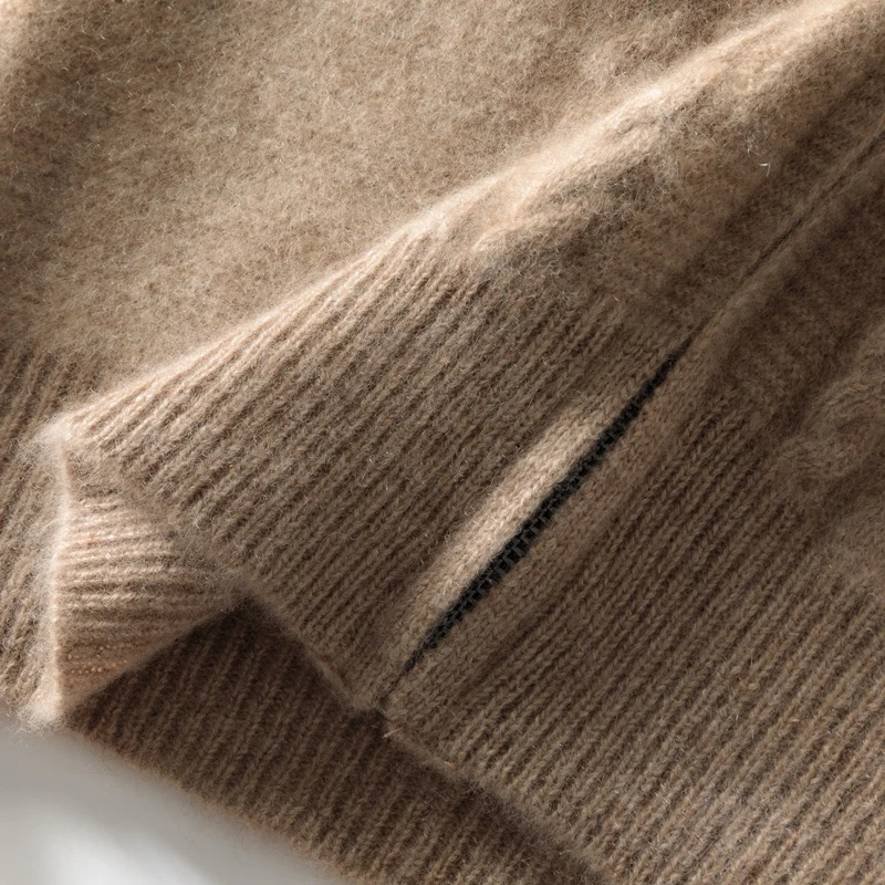 100% Pure Wool Coat Men's Stand up collar Knitted Zipper Cardigan Casual Business Solid Color Jacket Winter Thick Men's Clothing