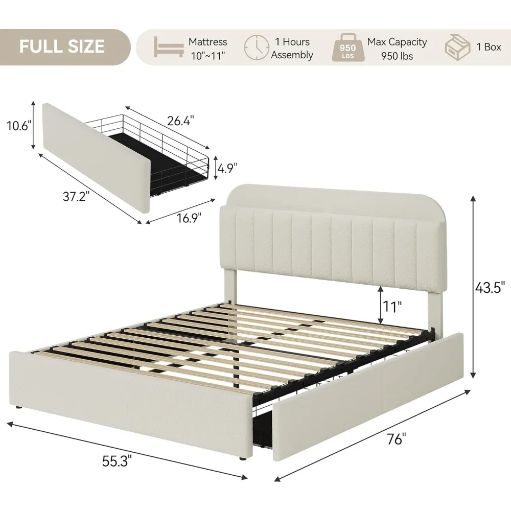 إطار سرير كامل من IDEALHOUSE مع درجين مرنين ولوح أمامي لخزانة الكتب، سرير بمنصة منجدة للأولاد والبنات، ضوضاء- #2