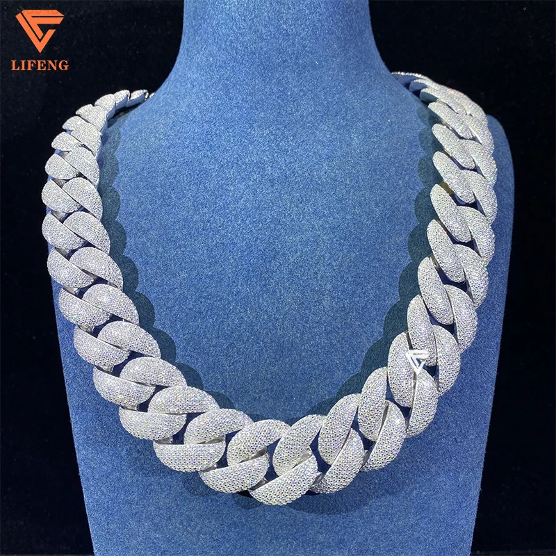 Mossanite Chain 23mm 7Rows Bubble Cuban Link Chain Miami Hiphop Men Mossaanite Cuban Necklace Iced 925 Silver Diamond Link