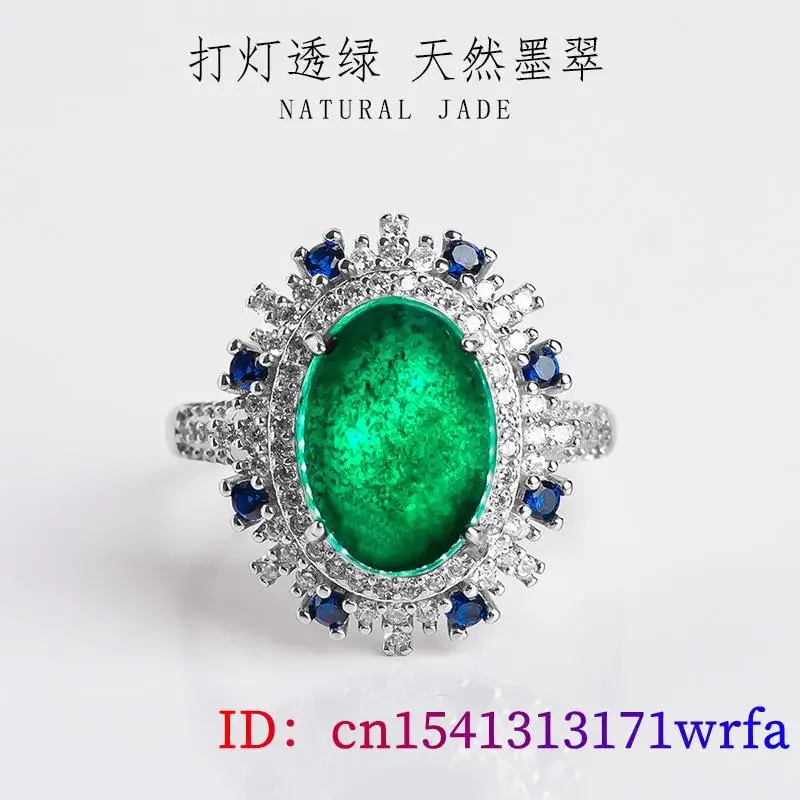 Birmese Jade Ringen Talismannen Vrouwen Natuurlijke Geschenken Jadeiet Zwarte Sieraden Echt 925 Zilver Smaragd Amulet Bedels Vintage