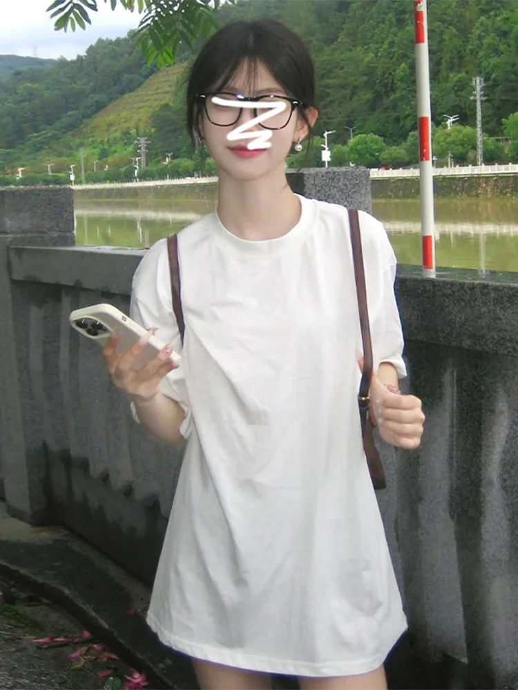 

Американская свободная футболка с коротким рукавом для женщин, летняя новинка, маленький размер, оверсайз, повседневный топ, стандартная ширина плеч, хлопковая смесь