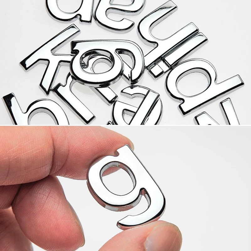 1Pcs 3D Metal Lower Case Letter Stickers Car Letters Alphabet Emblem Numbers Chrome Labeling Decals For Toyota Hyundai Ford Kia