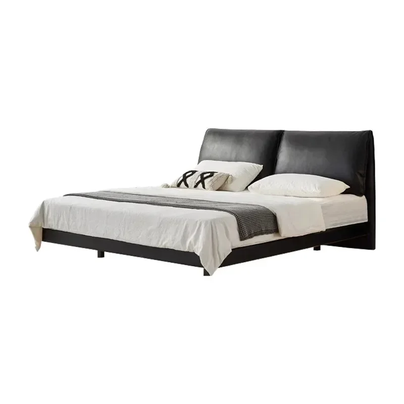 Elephant ear leather suspension bed Italian minimalist antique black soft bag double bed 1.8 meters master bedroom marriage bed