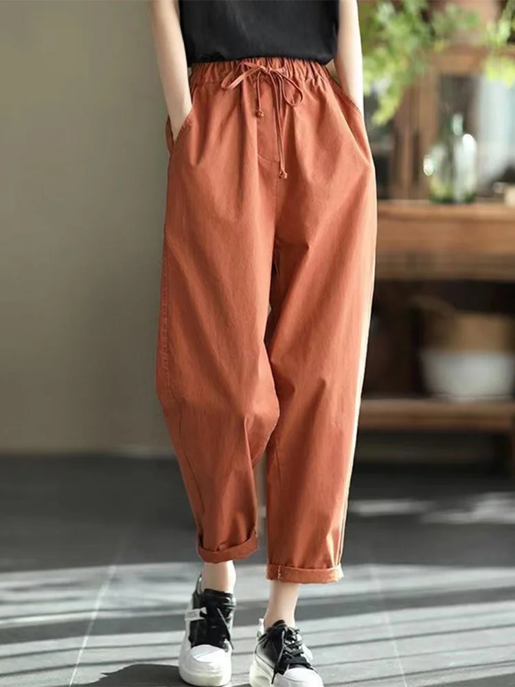 Taille haute ample coton Harlan pantalon femme Faion carotte pantalon Long décontracté plein coton Harlan pantalon formel trajet Sle