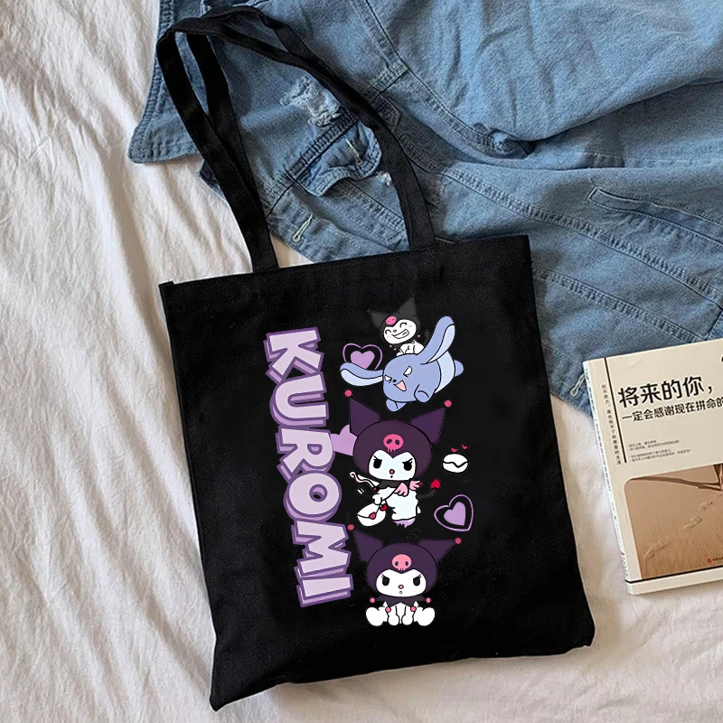 Kawaii Harajuku Kuromi Tote Bag Shopper borsa a tracolla in tela Eco Sanrio Casual Shopping Bag donna Tote femminile