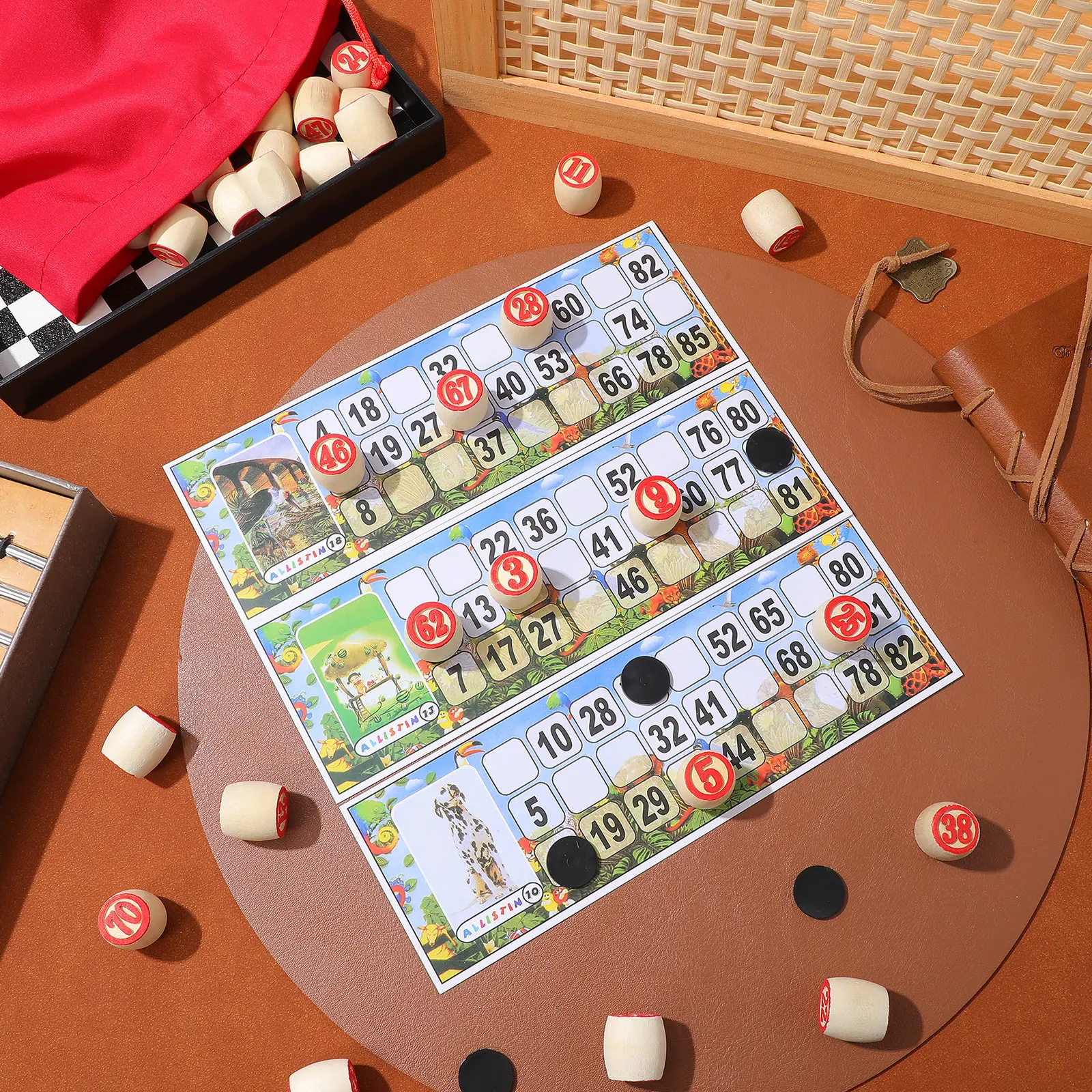 

Wooden Russian Lotto Game Set Bingo Number Cards for Adults Family Party Game Entertainment Kit