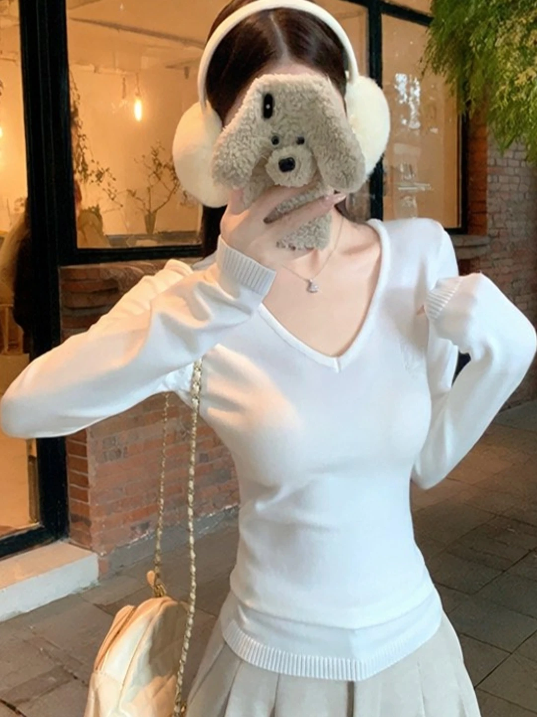

Unique Hollow out V-Neck Sweater Women's Fashion Slimming Base Layer Top for Autumn Winter Knitted Wear Skin-Friendly Breathable