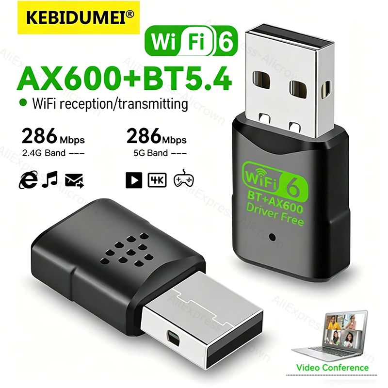 

KEBIDUMEI WiFi 6 USB Adapter AX600 Bluetooth 5.4 5GHz Network Card 150M BT4.2 WiFi Dongle 2.4G Wireless Receiver For Win 10/11