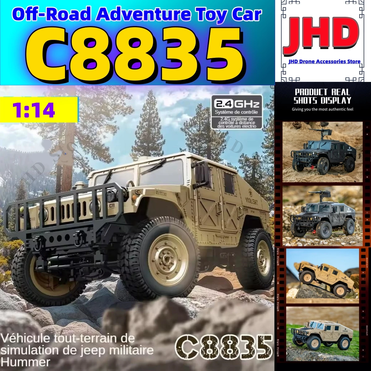 JHD FOR JJRC C8835 1/14 RC Car Simulation 4x4 All-terrain 2.4G Off-road Climbing Vehcile Remote Control Military Jeep Toy