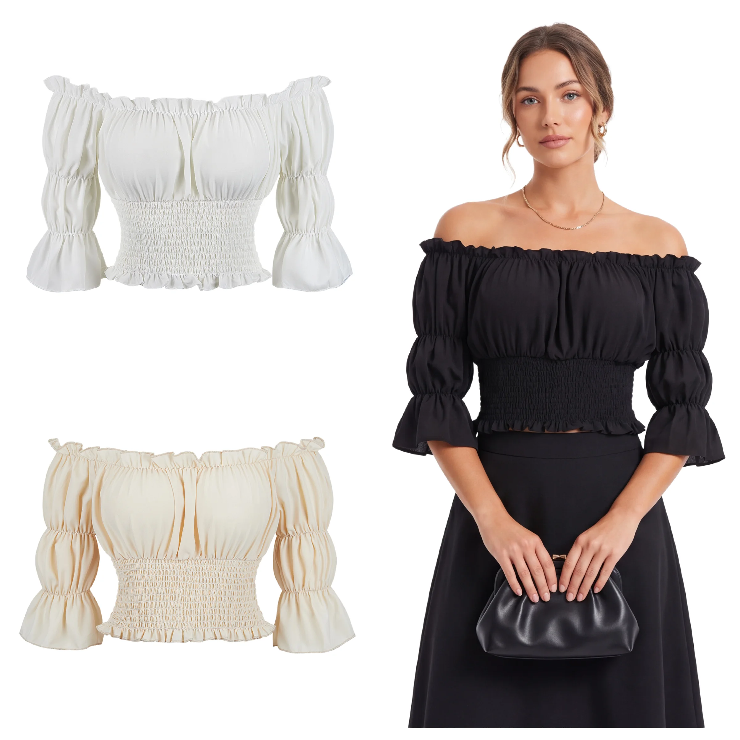 

Renaissance Blouse Women Top with Short Sleeves Off Shoulder Top Pirate Cosplay Costume Plus Size