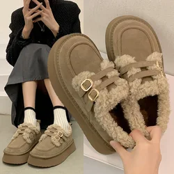 Fur Snow Ankle Boots Women Winter Platform Flats Shoes 2024 Fashion Warm Short Plush Shoes Walking Suede Cotton Femme Booties