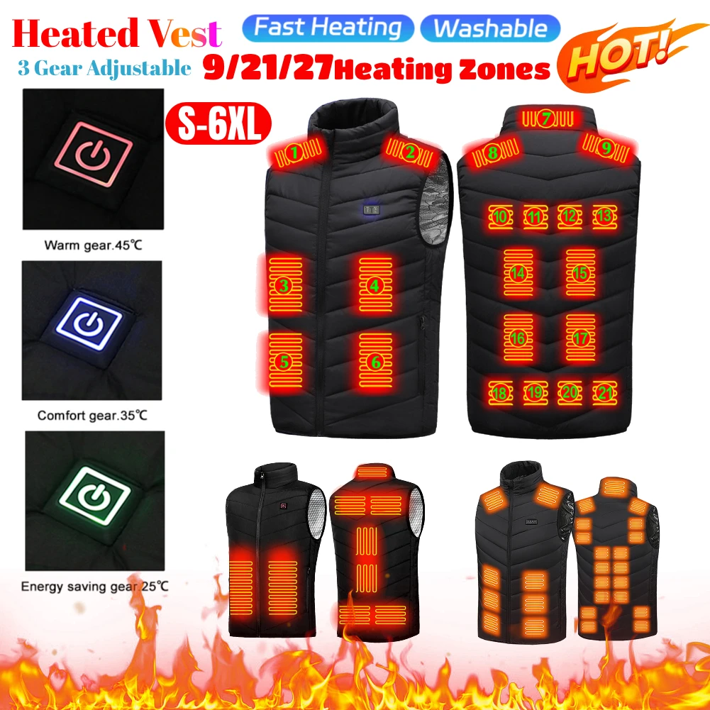 Electric Heated Jacket Men Women 9-27 Areas Heating Vest Winter Heated Clothing Thermal Hunting Climbing Vest Camping Waistcoat