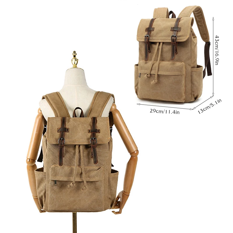 حقيبة ظهر مدرسية متينة من القماش والجلد حقيبة ظهر Mochila حقيبة ظهر قوية للسفر والتنزه سيرًا على الأقدام مع مقصورات متعددة