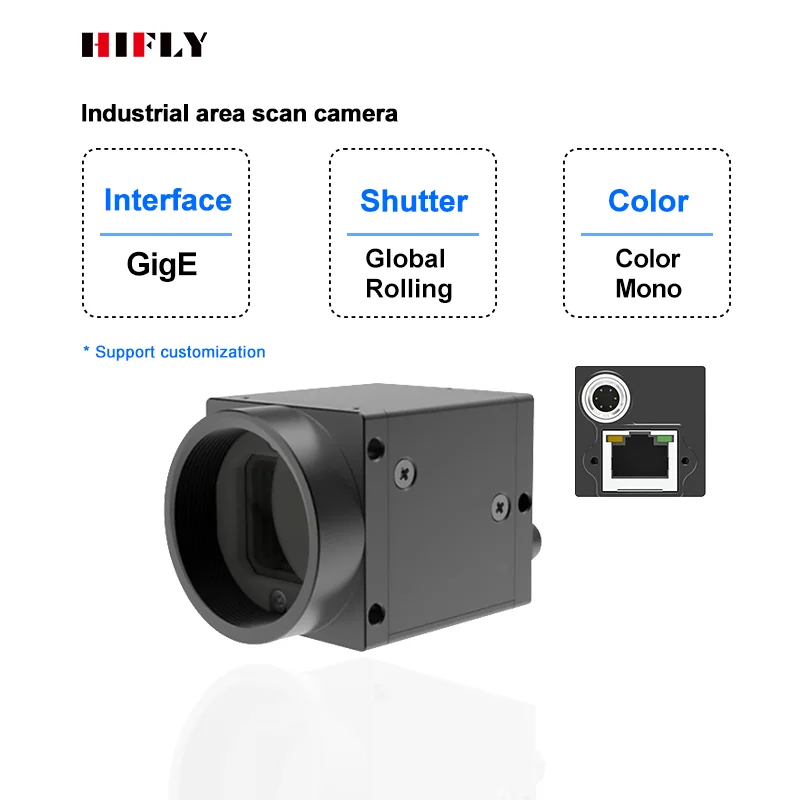 High Frame Rate GigE Color Mono CMOS Global Rolling Shutter Area Scan Low Power Character Defect Industrial Camera