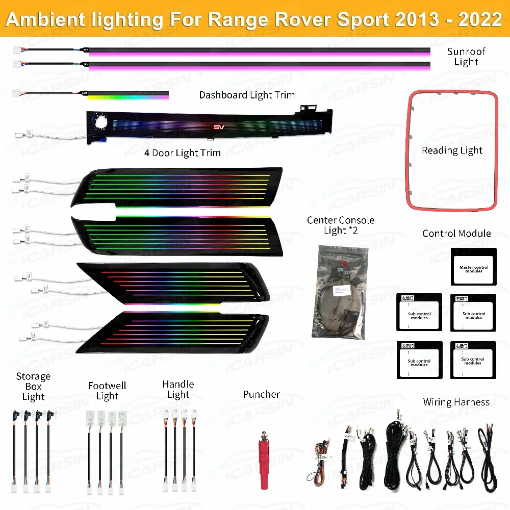 ترقية باب السيارة LED لوحة الكسوة مجموعة الإضاءة المحيطة لسيارة رينج روفر سبورت 2013 - 2022 أضواء الديكور الداخلي غطاء مكبر الصوت #4