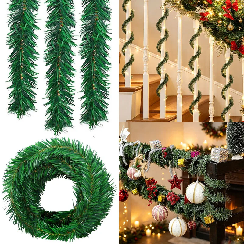 緑色の松の葉を使ったクリスマスガーランド。装飾用の人工クリス - Tinsel Garland Decoration のレビューと価格