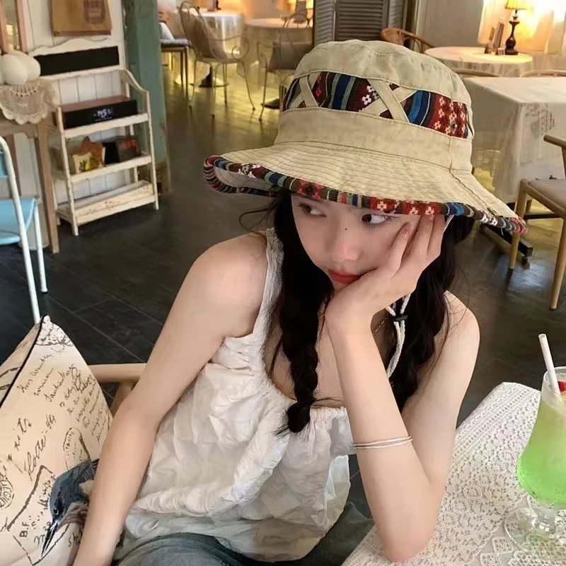 Bucket Hat Bohemian-style Denim Sun Hat Outdoor Mountaineering Cross-country Camping Unisex Retro-style Washed Fisherman Hat