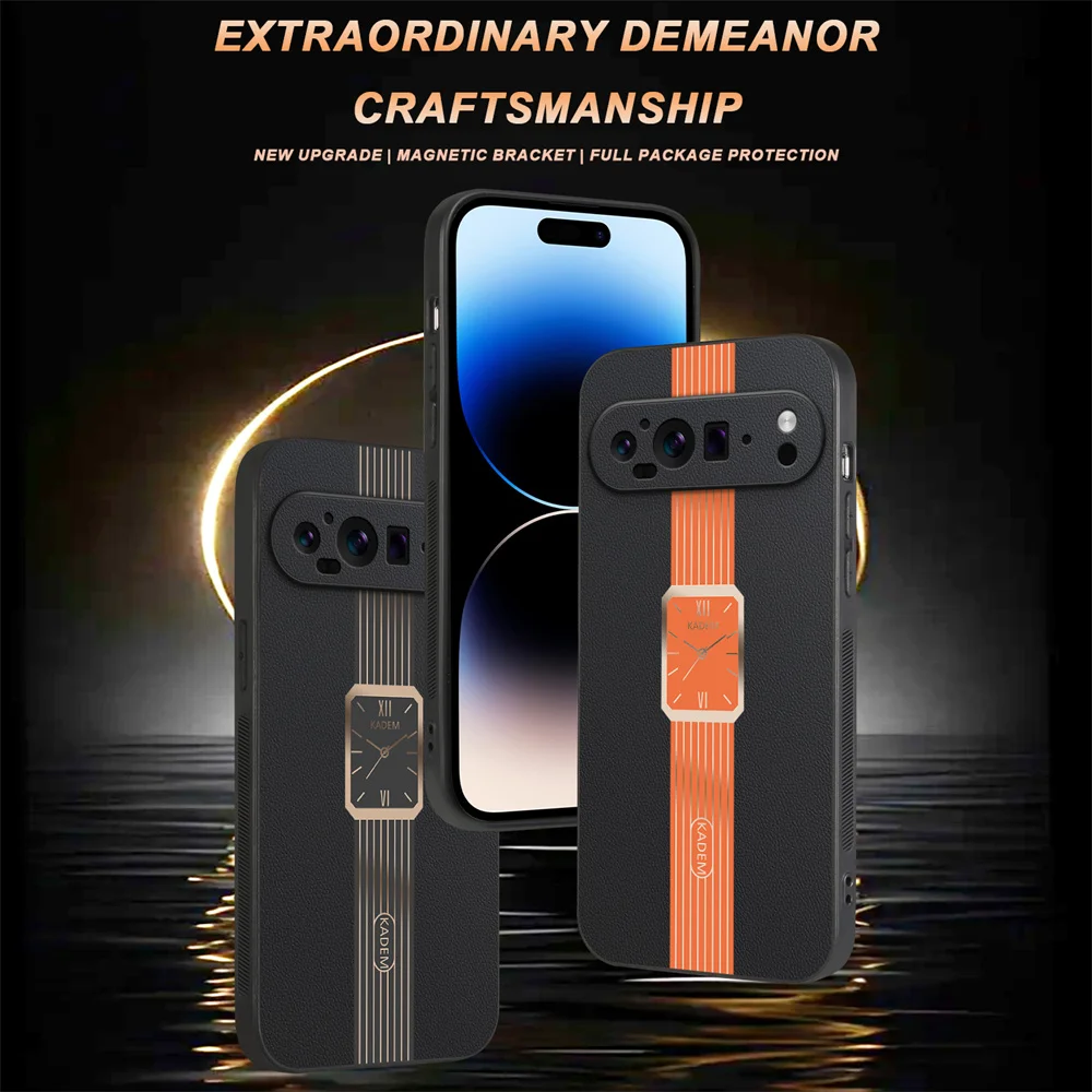 Luxury Watch Pattern Leather Phone Case For Google Pixel 9 Pro XL 8A 8 PRO 7 7A 6A 6 Lens Protection Hybrid Silicone Back Cover