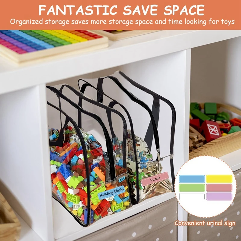 Large Toy Storage Bags With Labels, Reusable Clear PVC Board Game Storage, Travel Waterproof Organizer Bags With Zipper Durable