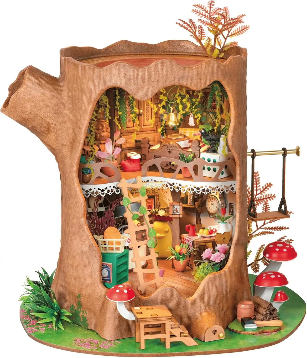 Tree House DIY Miniature Dollhouse Kit Gift for Adults | 1:18 Scale Fairytale Tiny House with LED Light, Wooden 3D Puzzle Model
