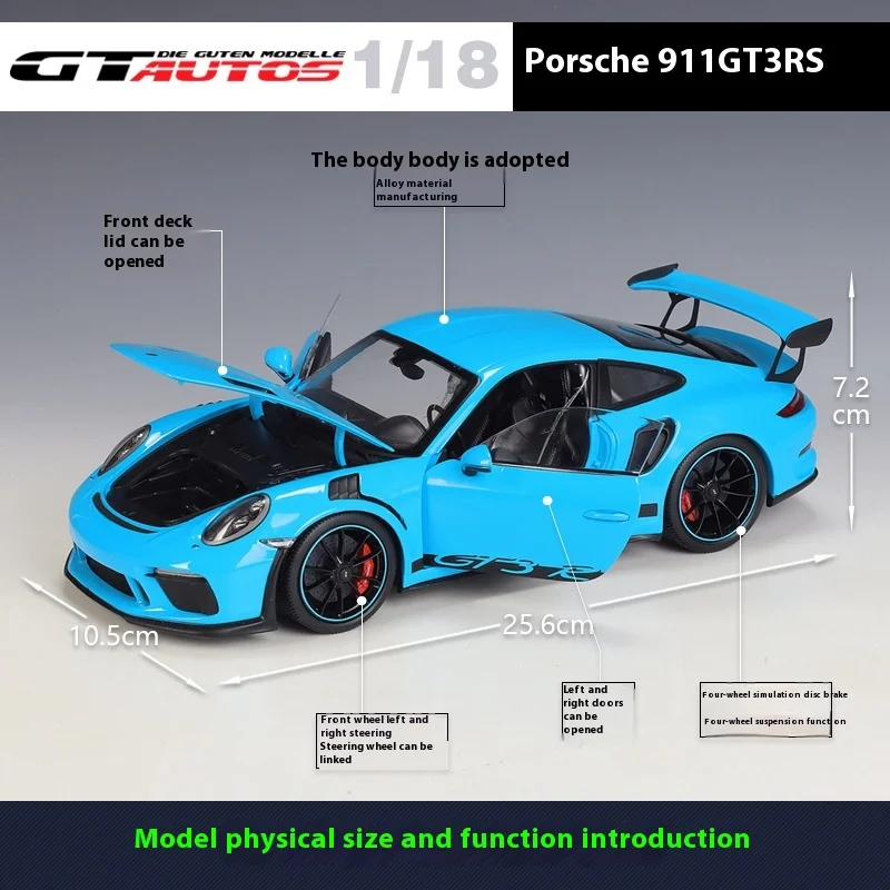 911 GT3 RSGTA1:18 Porsche Porsche sports car simulation alloy finished car model ornaments collection gift model