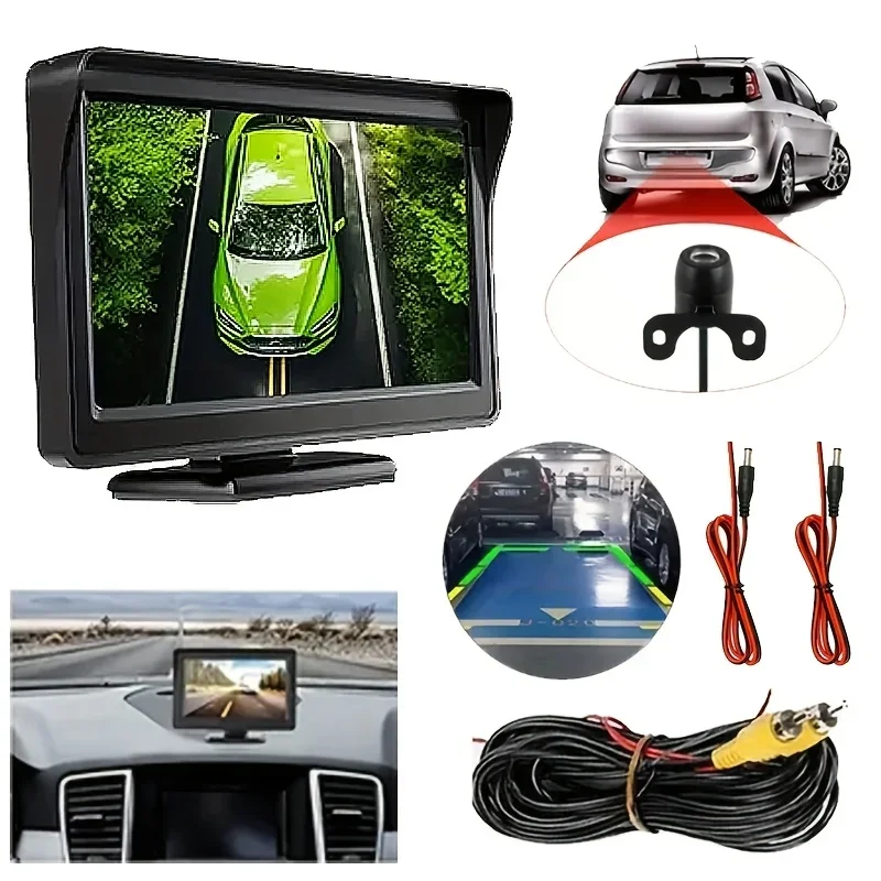 4.3inch HD Backup Camera Kit, Surface Mount Rear View System with Night Vision, Parking Guide Lines for Cars, SUVs, RVs, Pickups