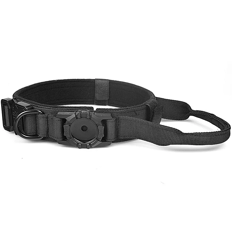AirTag Tactical Dog Collar, with AirTag Holder and Handle Military Dog Metal Buckle Adjustable GPS Collar for Medium Large Dogs
