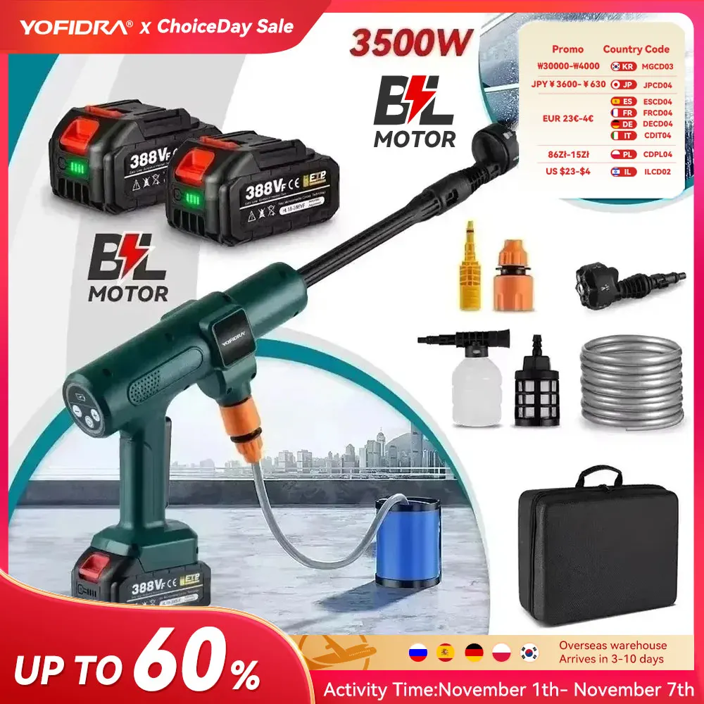 YOFIDRA-limpiador de agua eléctrico sin escobillas, 200bar, alta presión, 3000W, 6 en 1, pistola rociadora de jardín para coche, Pin de batería Makita de 18V