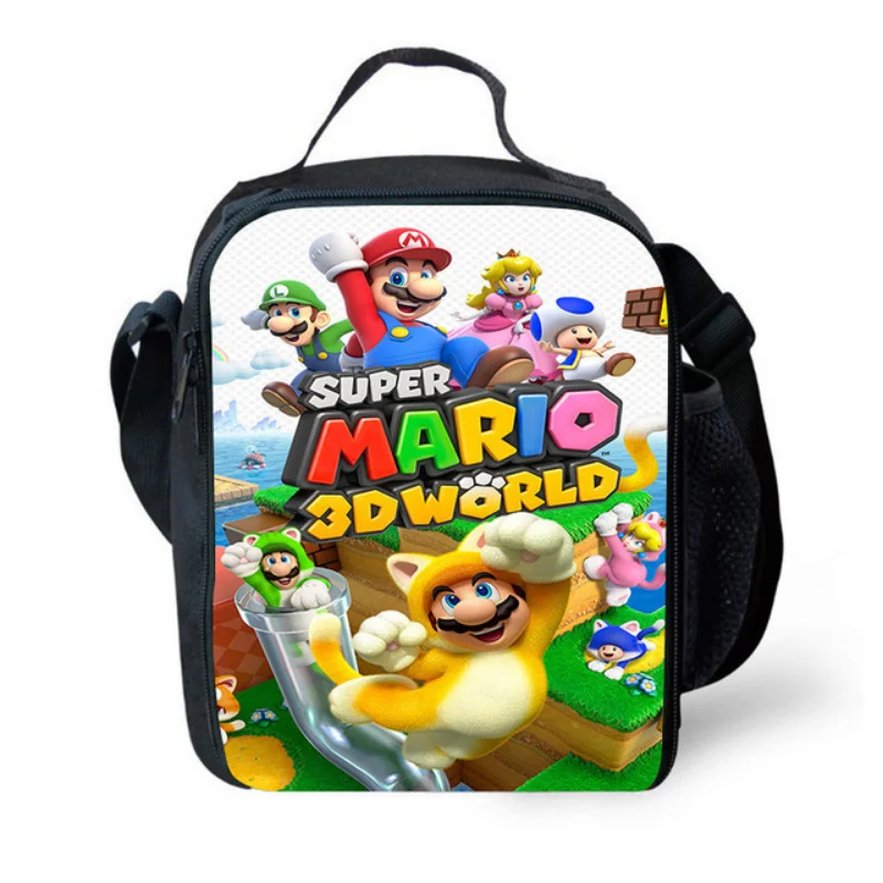 Super Marios Bros Cartoon School Lunch Bag Anime Cooler Warm Insulated Lunch Box per ufficio per adulti stoccaggio in foglio di alluminio intrecciato