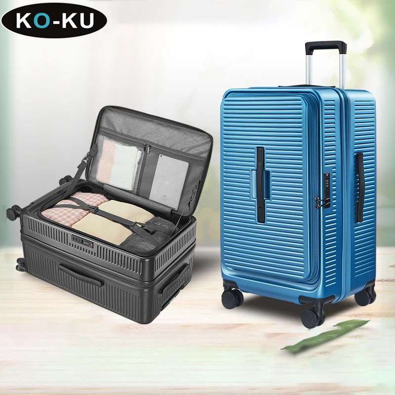 KO-KU Front Opening Travel Suitcase  22/26/30 Inch ABS+PC Zipper Large Capacity Trolley Case TSA Lock Universal Wheel Luggage