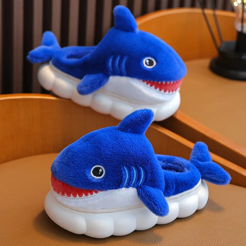 Plush Shark Slippers for Kids Adult Winter Bedroom Soft Padded Plush Bedroom Children Indoor Home Baby Shoes Girls Boys