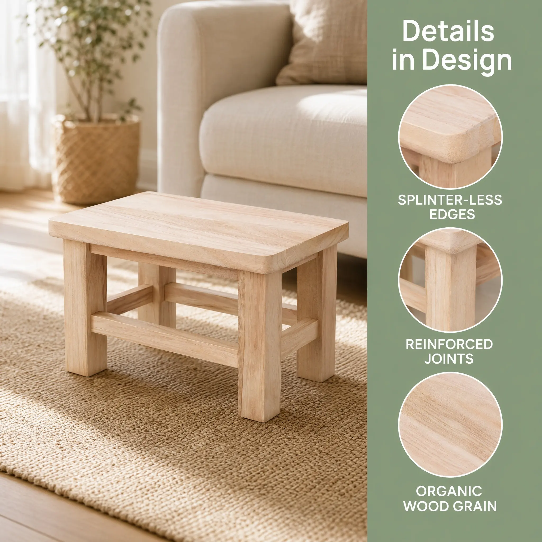 Solid Wood Small Stool – Versatile Footstool, Seat, Side Table & Shoe Bench, Compact Lightweight Low Design