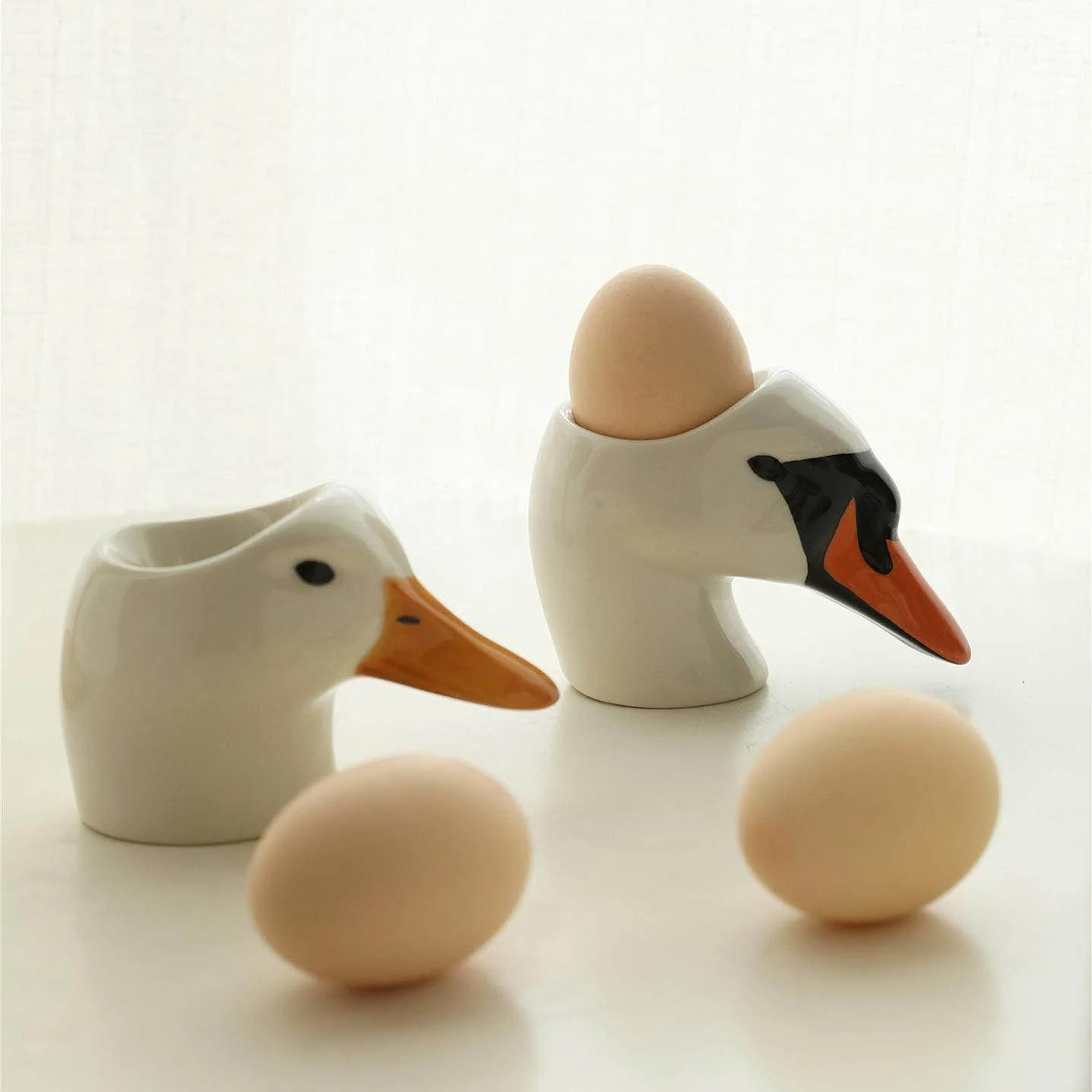 Hand Drawn Duck Swan Head Ceramic Egg Cup Holder Kitchen Storage Ornament