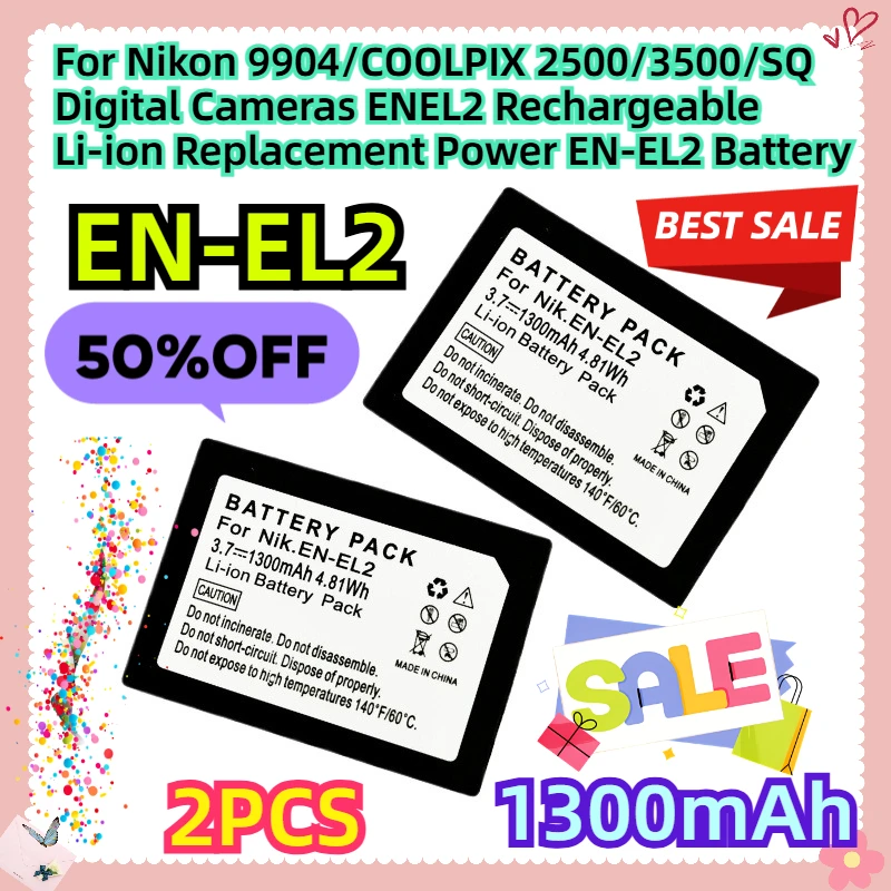 For Nikon 9904/COOLPIX 2500/3500/SQ Digital Cameras ENEL2 Rechargeable Li-ion Replacement Power 1300mAh EN-EL2 Battery
