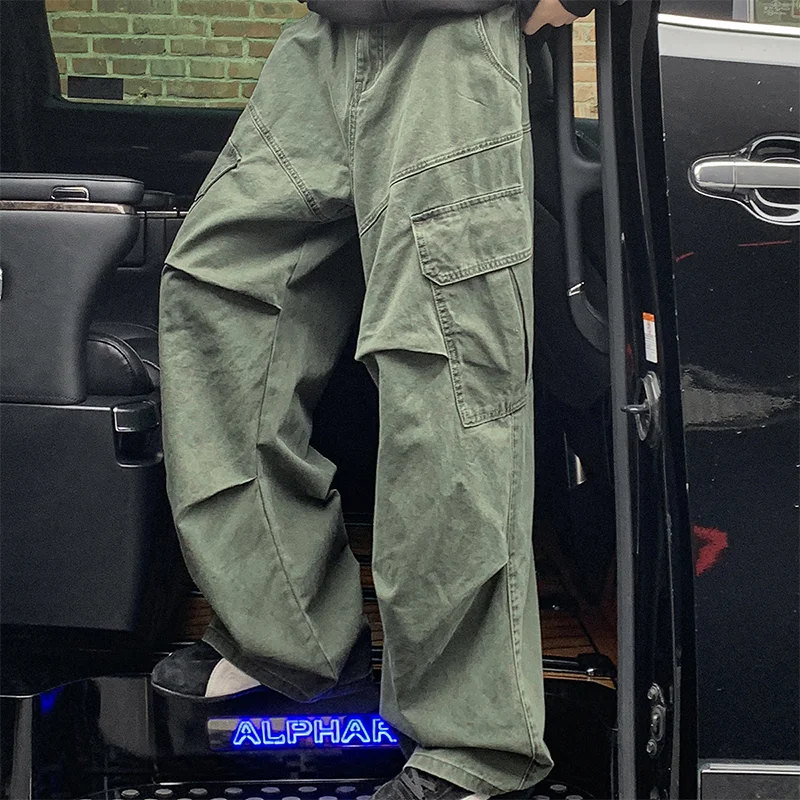 Y2K Big Pocket Men's Cargo Pants Japanese 2025 New Harajuku Loose Straight Wide Leg Trousers Baggy Pants Man Hip Hop Sweatpants