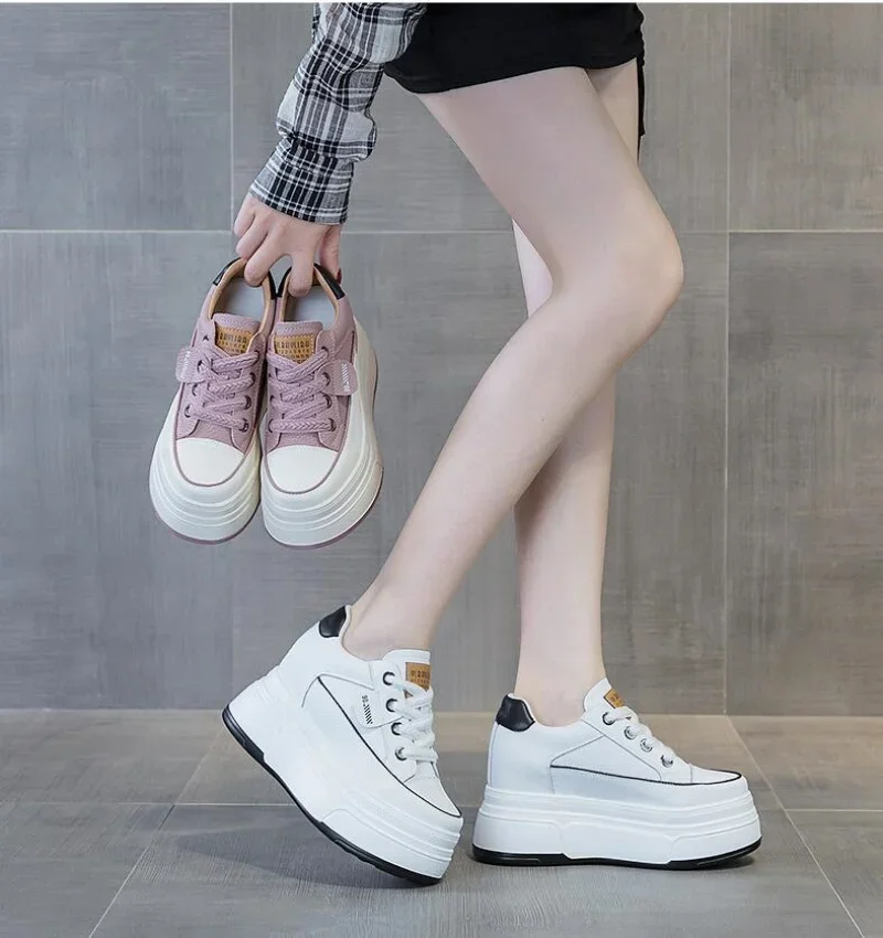 

2023 9cm Cow Suede Genuine Leather Women Vulcanized Shoes Platform Wedge Skate Boarding High Brand Heels Casual Summer Shoes