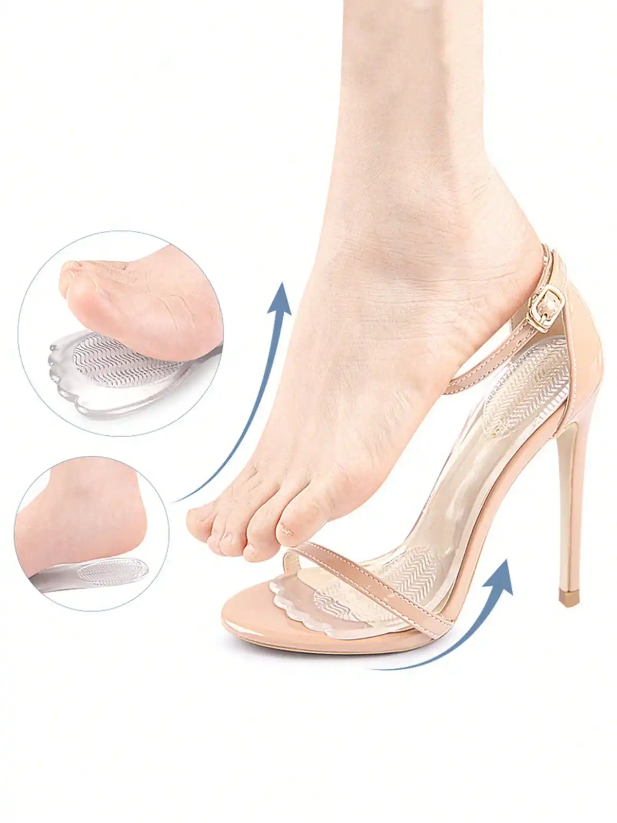 Transparente Fußkissen aus Silikongel | Rutschfeste, stoßdämpfende Einsätze für High Heels und Sandalen, ganztägige Komfortpolster – Detail 1