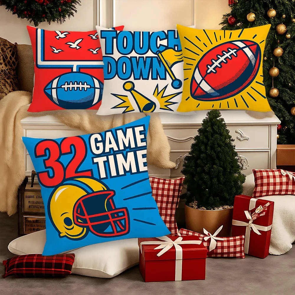 

Vibrant Football Theme Pillowcase Set, "TOUCH DOWN" "GAME TIME" Sports Pattern Decorative Cushion Cover for Home Sofa Bedroom