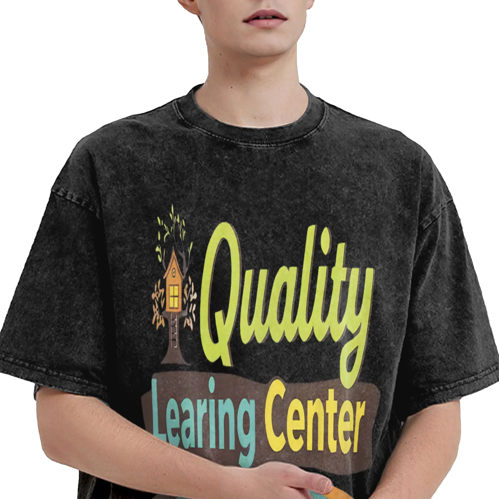 

Quality Learning Center T-Shirt Men Vintage 100% Cotton Tees O Neck Short Sleeve T Shirt Printed Tops