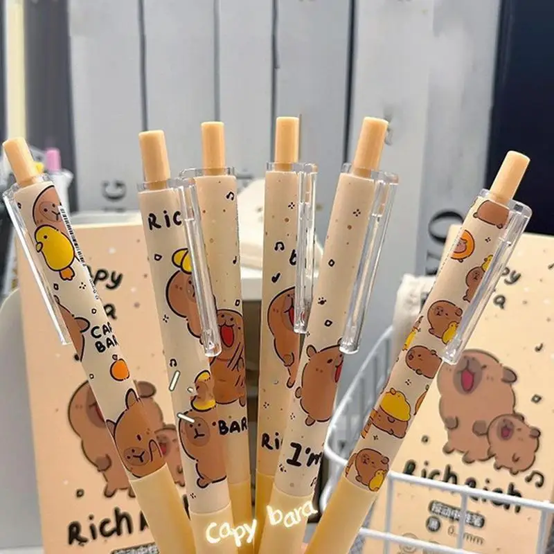 Capybara ดินสอ 0.5 มม.จุดการ์ตูน Retractable ปากกา 6X หมึกสีดําความงามปากกาแปลกใหม่สัตว์ปากกาสําหรับห้องเรียน