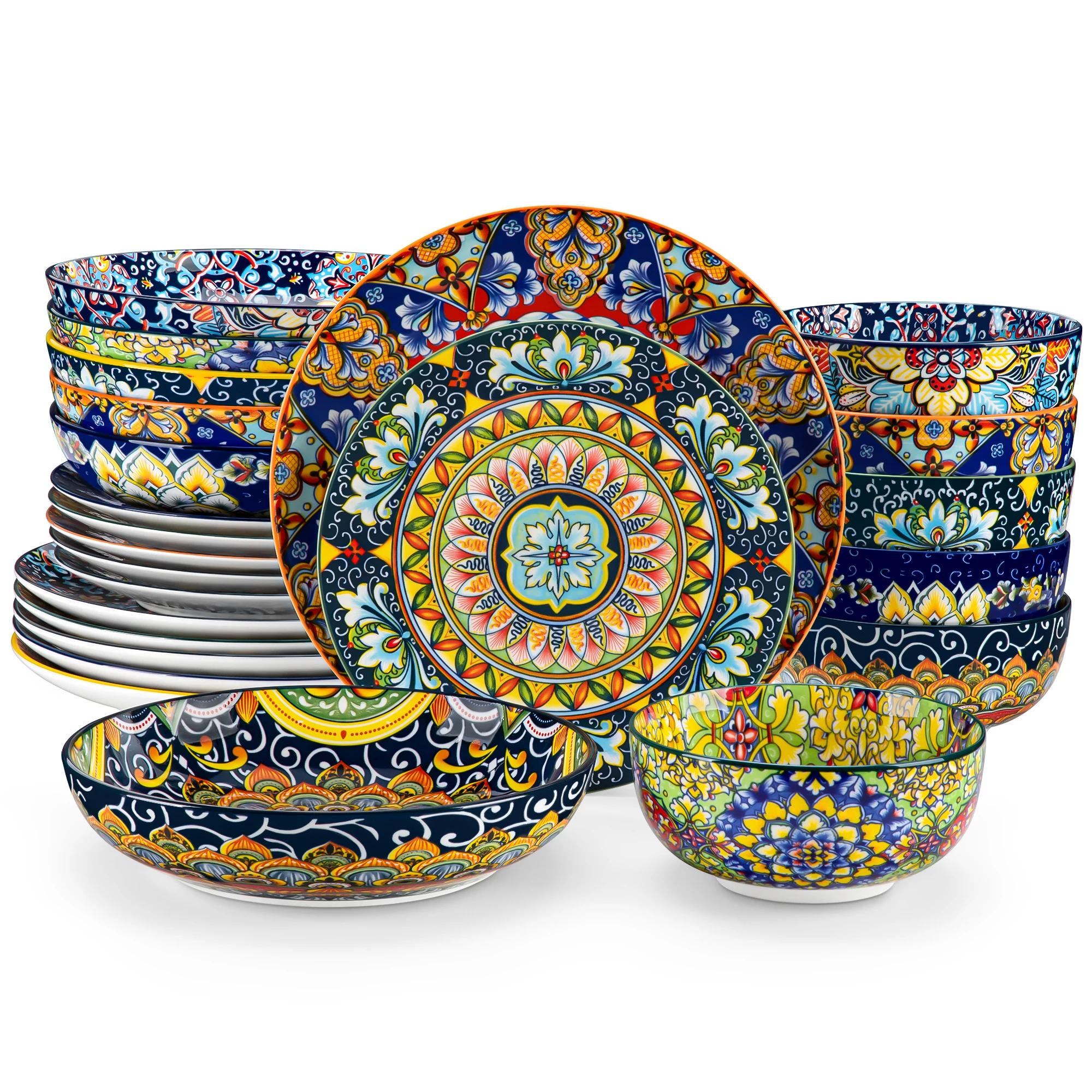 Vibrant Bohemian 24 Piece Porcelain Dinnerware Set