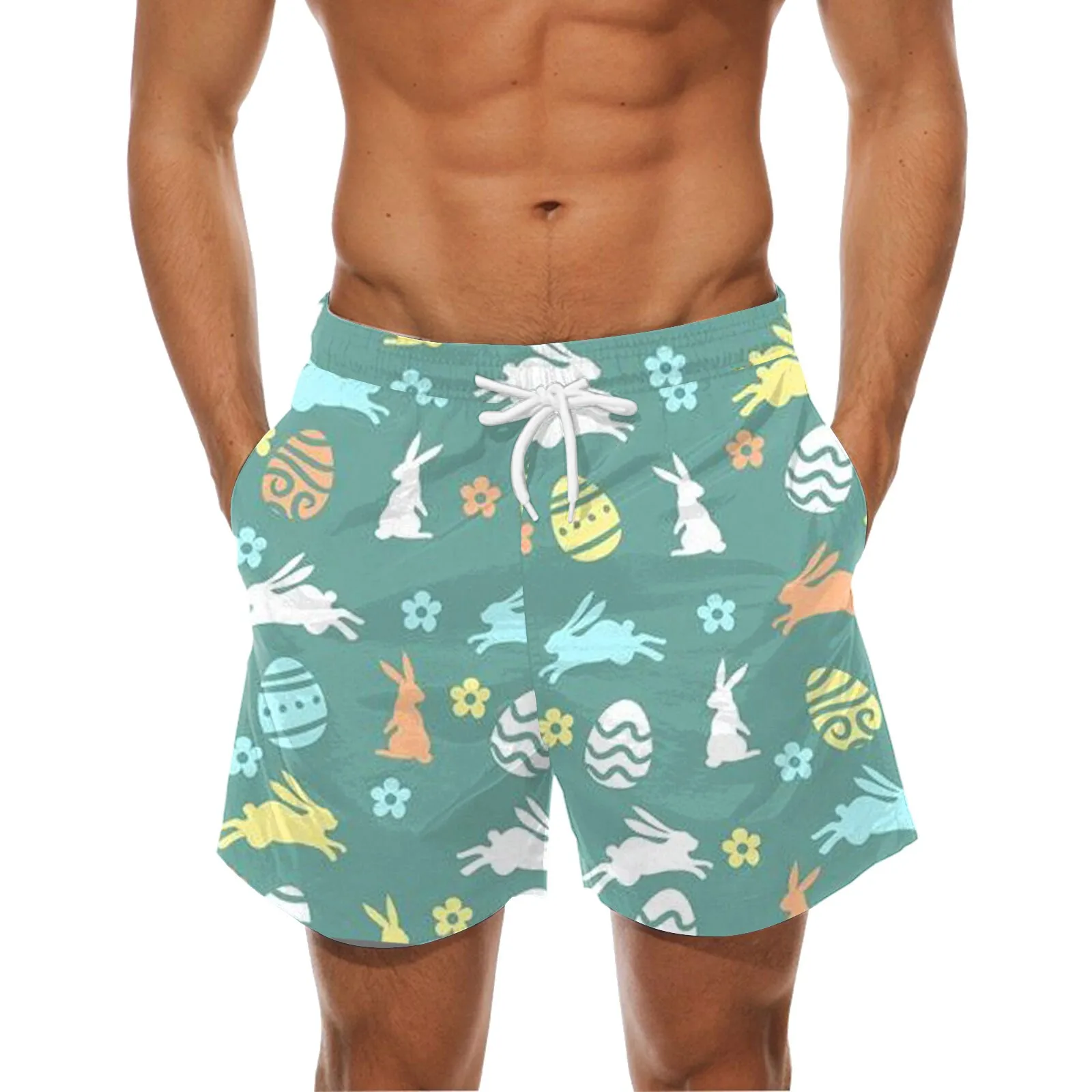 Mens 3d Easter Eggs Printing Man Shorts Pocket Shorts Men Trunks Swim Beach Short Pants Spring Clothing Swimwear Swimsuits