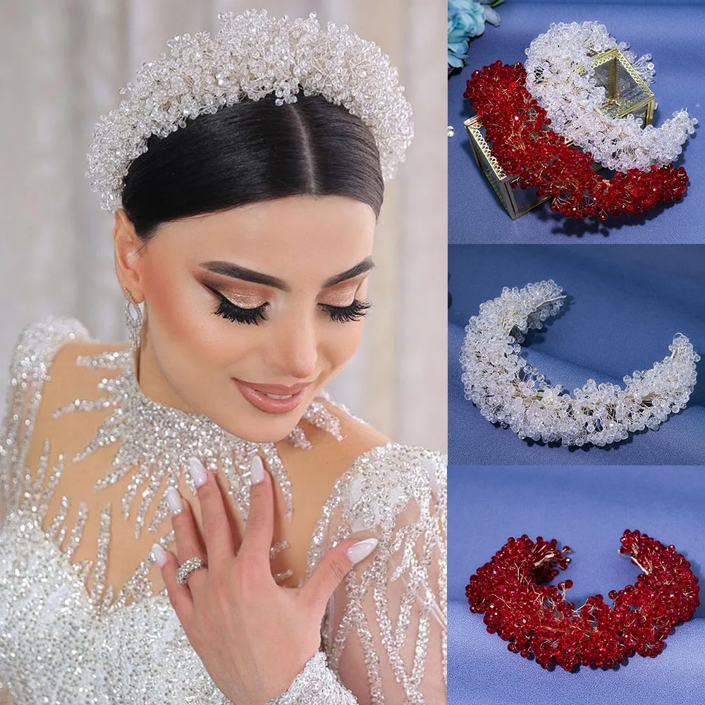 

A416 Red Crystal Wedding Headbands Party Hairbands for Women Headdress Bride Tiaras Bridal Hair Accessories Jewelry Band Gift