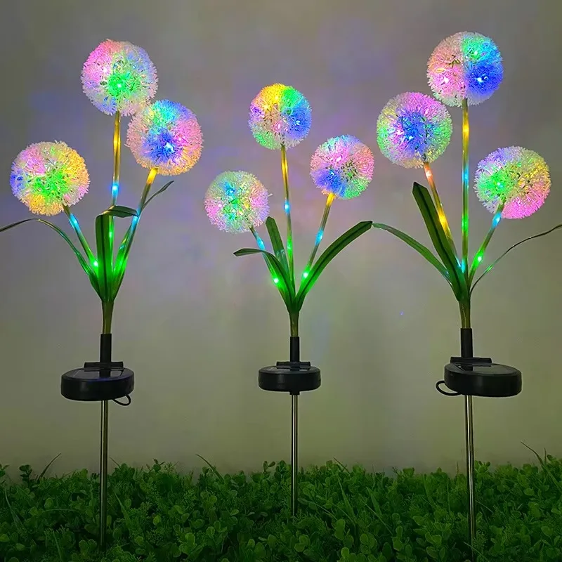 Solar LED Outdoor Light Dandelion Ground Multiple Color Bulb Waterproof Garden Villa Decoration Lawn Lamp