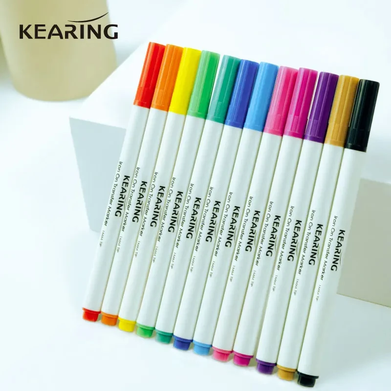Kearing Iron On Heat Transfer Markers 12 Colors Permanent 2mm 1mm Tip Sublimation Ink Markers For Mugs T Shirts Diy Drawing