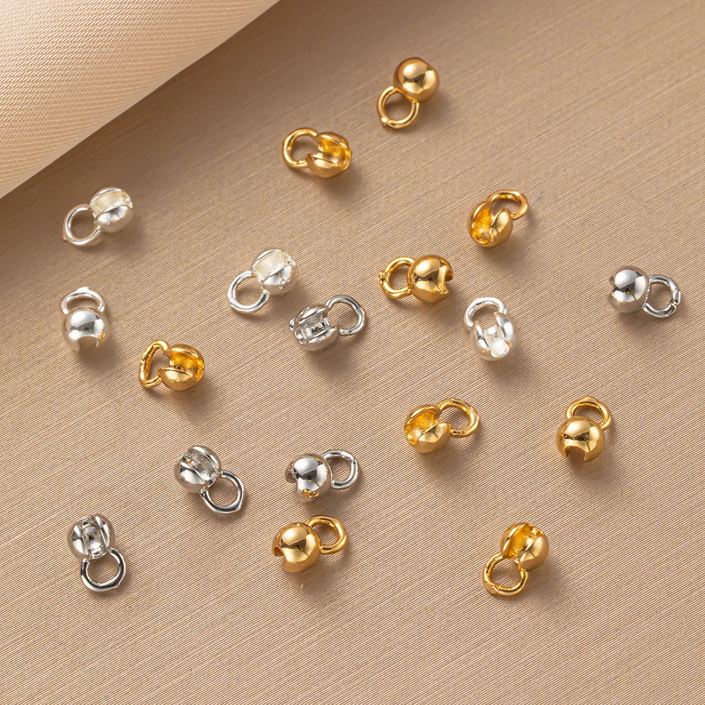 10/20Pcs 4mm 18K Gold Plated Shell Tip With Loop Crimp Ends Bead Connector For DIY Necklace Bracelets Jewelry Making Accessories
